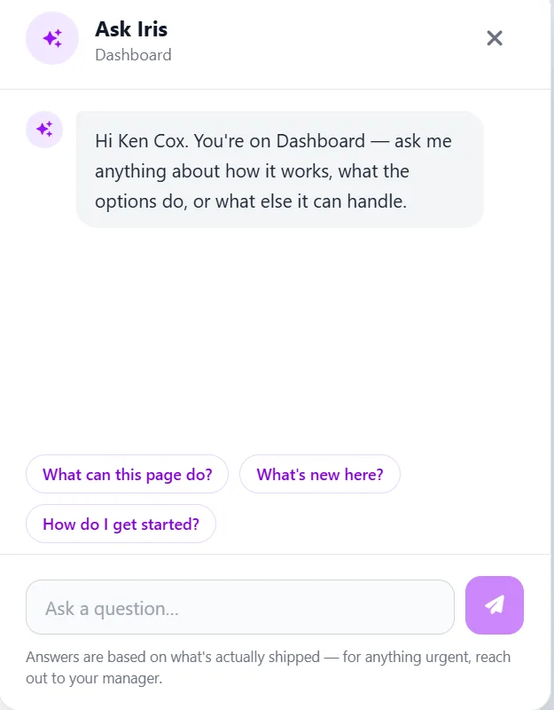 Screenshot of the Ask Iris assistant panel
