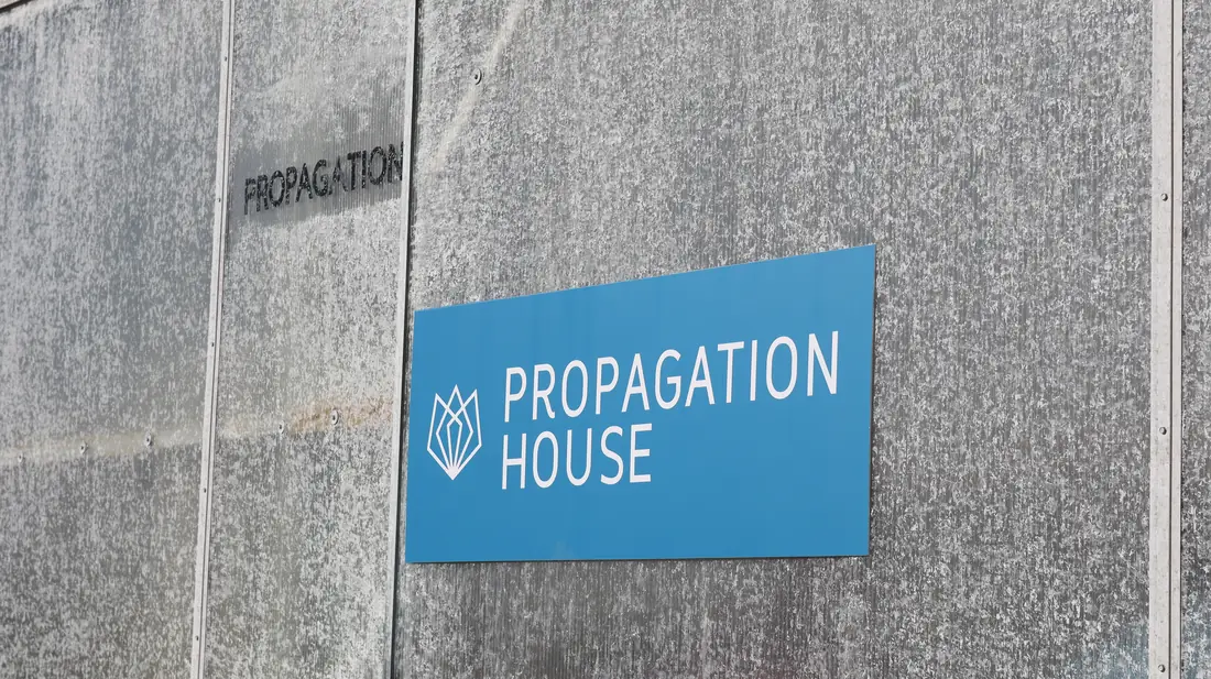 Propagation House sign on the greenhouse